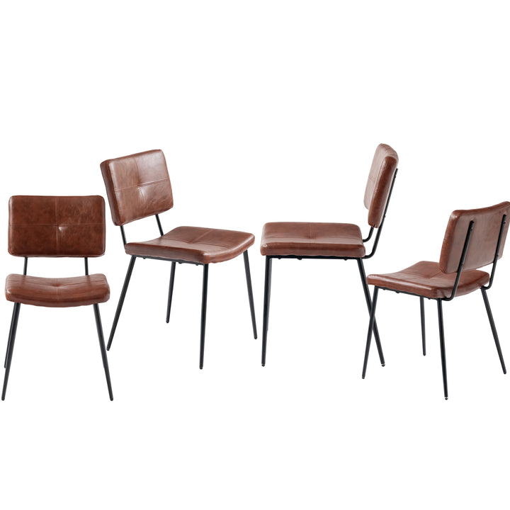 Set of 4 Industrial Brown Oiled Leather Dining Chairs POMONA KD BROWN 4PK