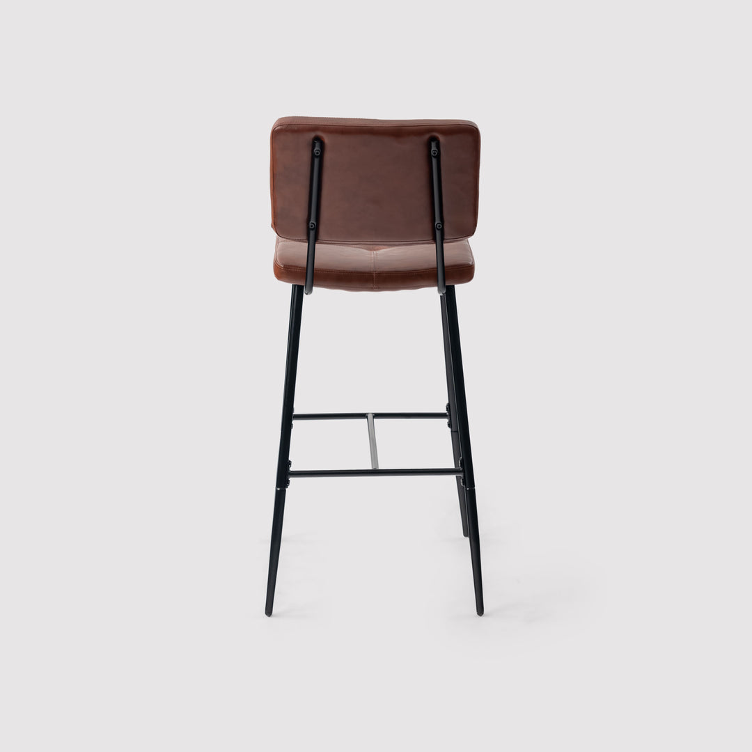 Set of 2 retro industrial brown oiled leather bar stools with footrest POMONA BAR 29 KD BROWN