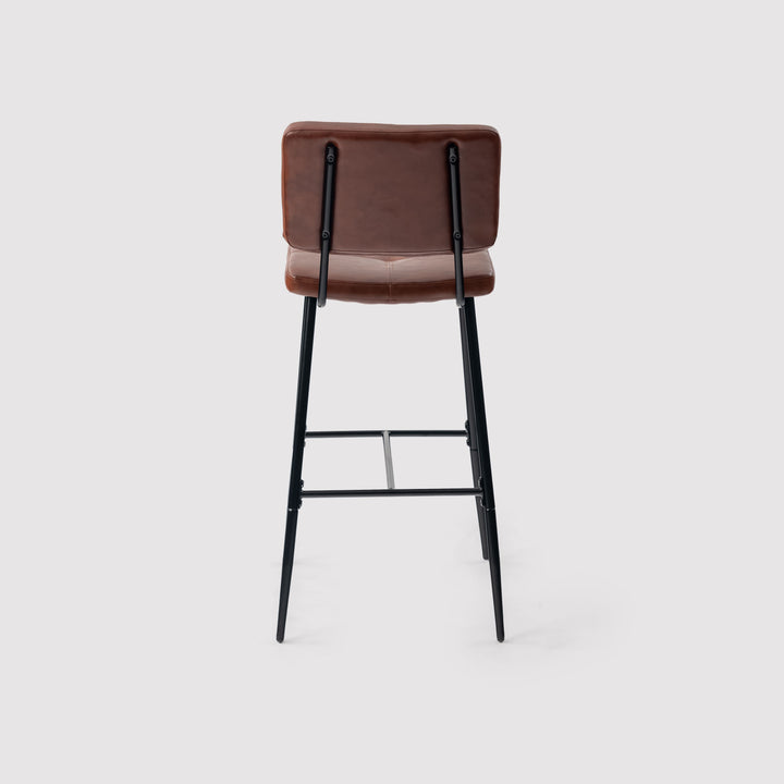 Set of 2 retro industrial brown oiled leather bar stools with footrest POMONA BAR 29 KD BROWN