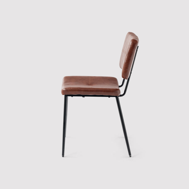 Set of 4 Industrial Brown Oiled Leather Dining Chairs POMONA KD BROWN 4PK