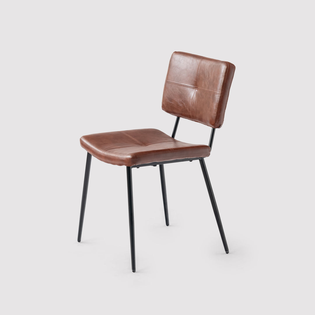 Set of 4 Industrial Brown Oiled Leather Dining Chairs POMONA KD BROWN 4PK