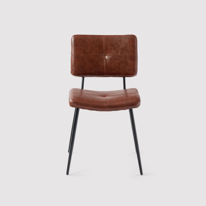 Set of 4 Industrial Brown Oiled Leather Dining Chairs POMONA KD BROWN 4PK