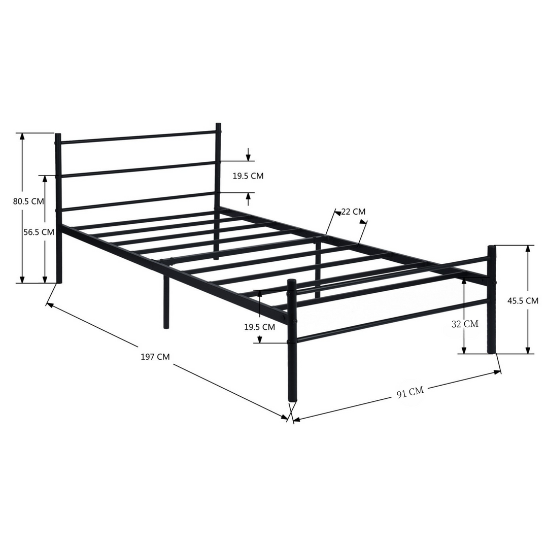 Single Metal Bed Frame Black 90x190cm Space Savin, Ideal for Bedroom PRIMO SINGLE FROSTED V1
