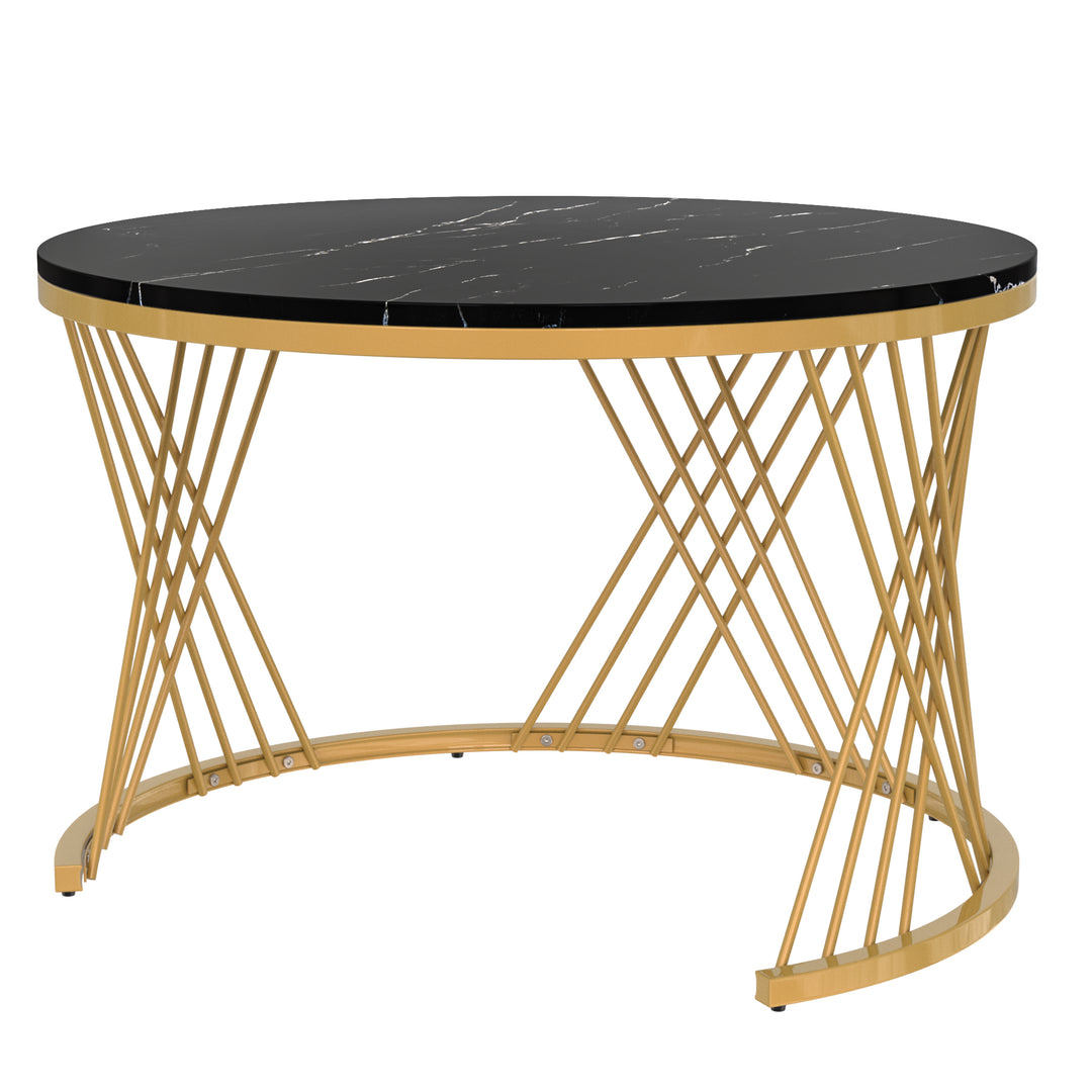 Set of 2 opulent gold nesting coffee tables black marble look & rattan 1 drawer PHAARQUKS BLACK UK
