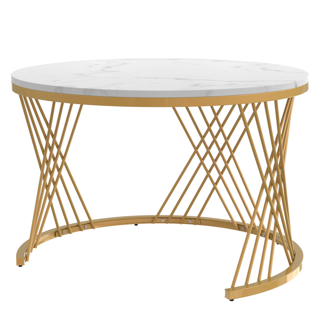 Set of 2 opulent gold nesting coffee tables white marble-look & rattan 1 drawer PHAARQUKS WHITE UK