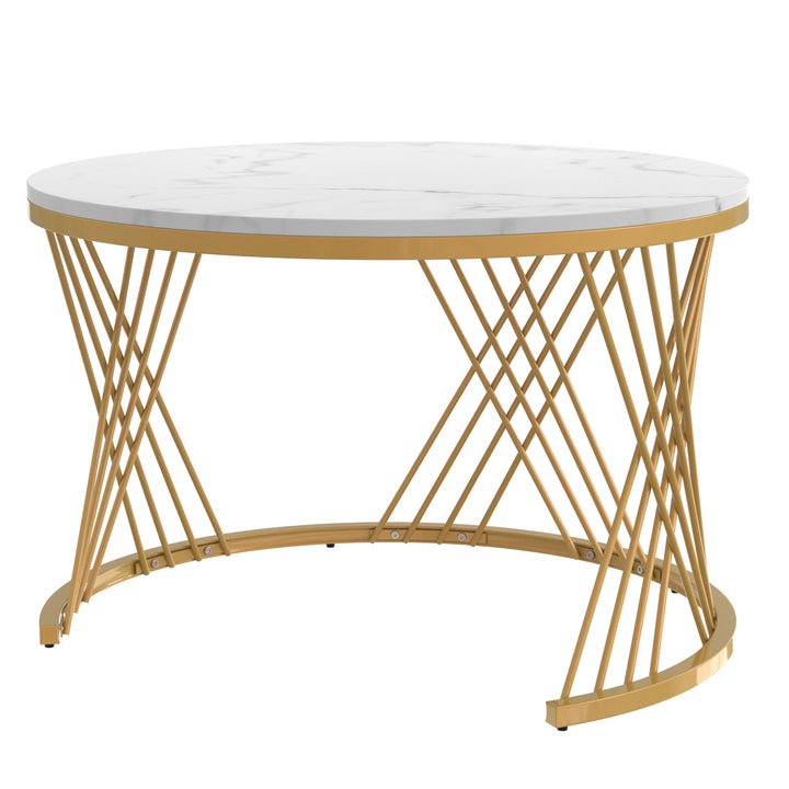 Set of 2 opulent gold nesting coffee tables white marble-look & rattan 1 drawer PHAARQUKS WHITE UK