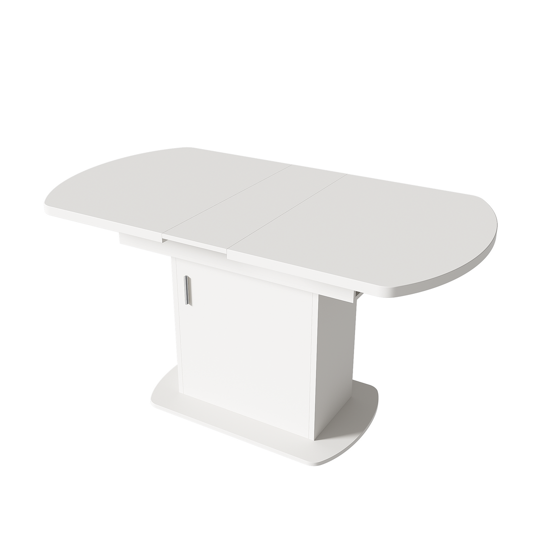 White extendable oval dining table with built-in storage 110-130×70cm SKELETAL