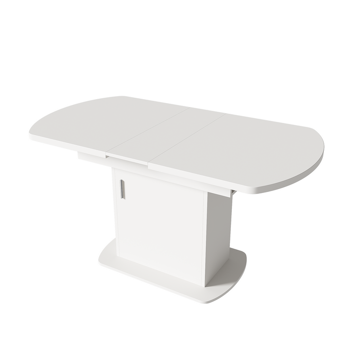 White extendable oval dining table with built-in storage 110-130×70cm SKELETAL