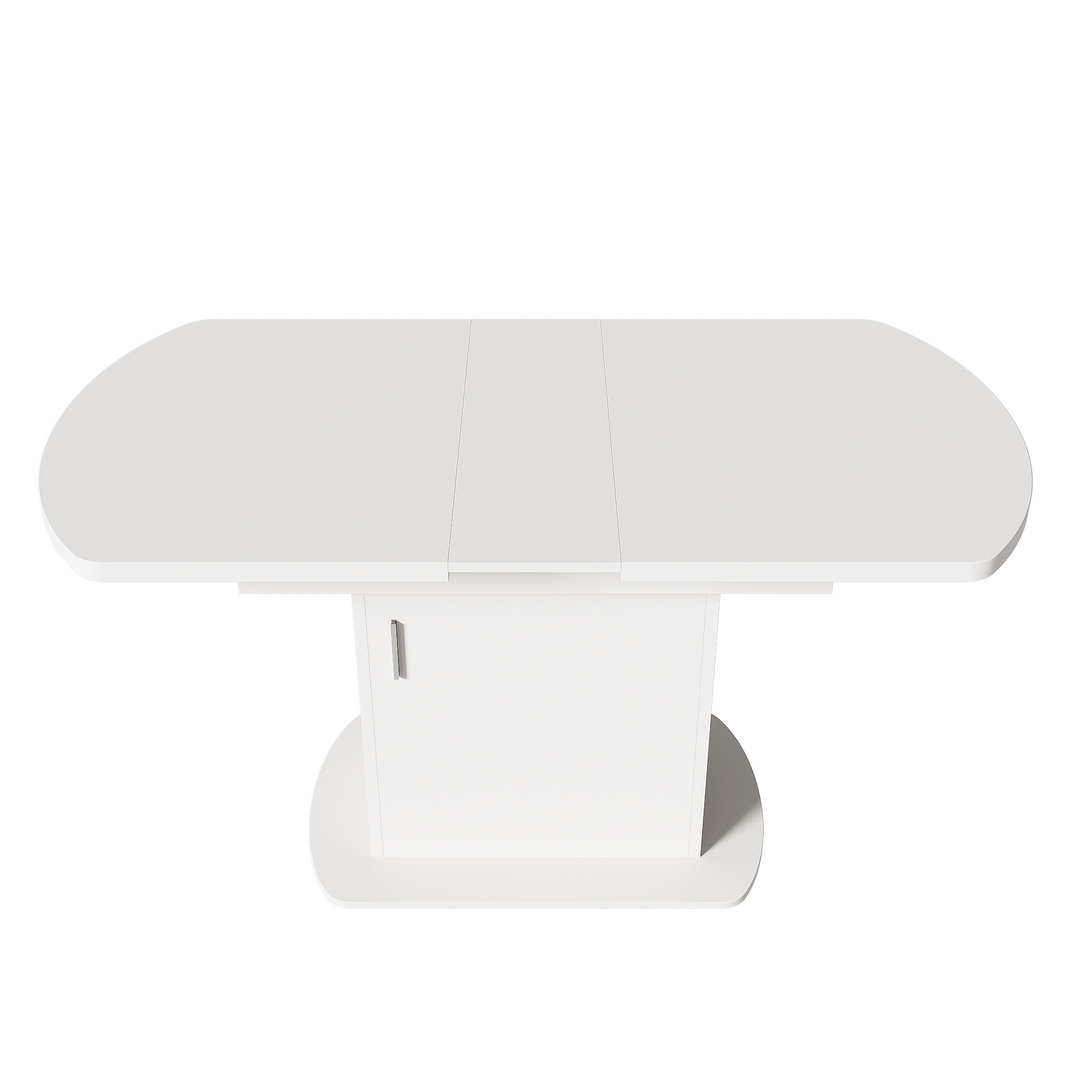 White extendable oval dining table with built-in storage 110-130×70cm SKELETAL