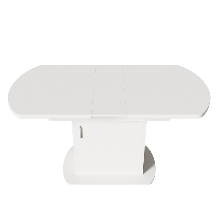 White extendable oval dining table with built-in storage 110-130×70cm SKELETAL