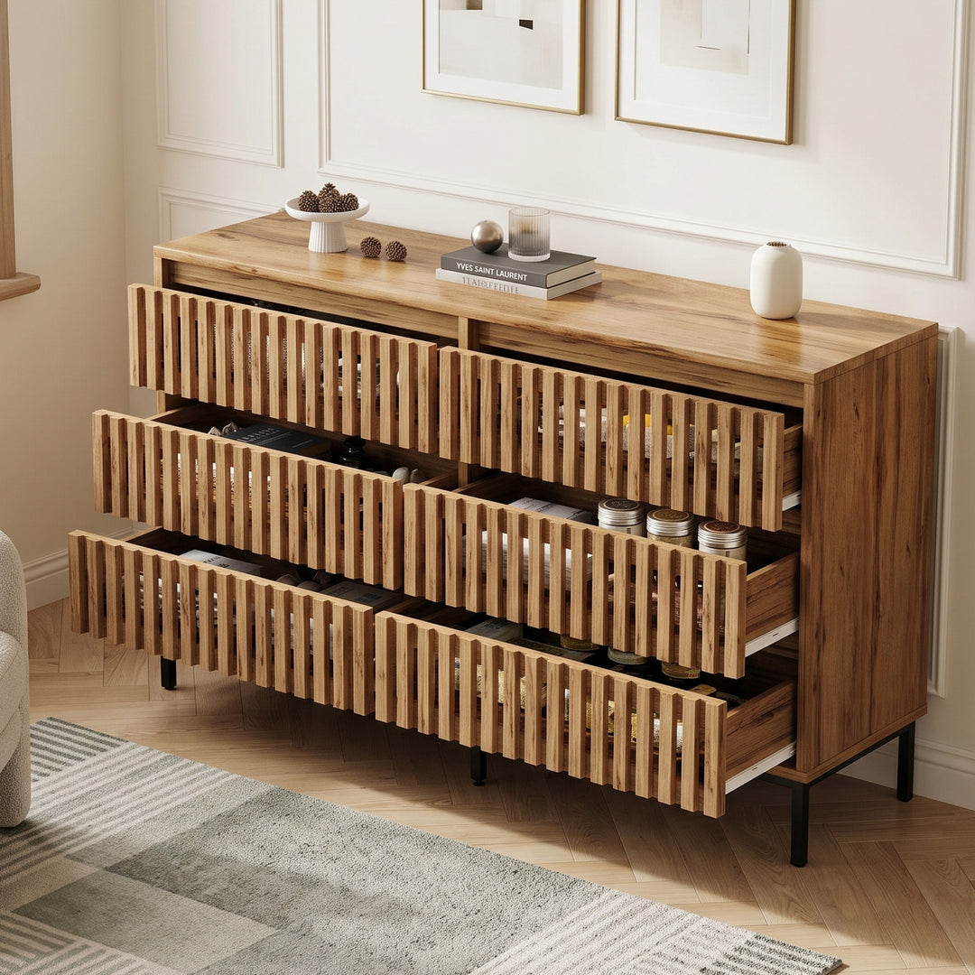 6-drawer wooden sideboard dresser with slatted design 120x40x81cm QUADTABLE