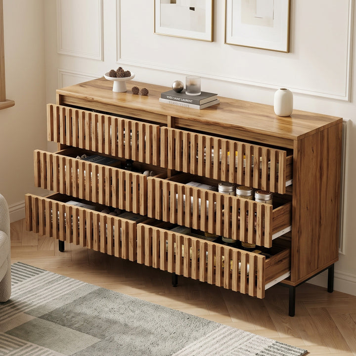 6-drawer wooden sideboard dresser with slatted design 120x40x81cm QUADTABLE