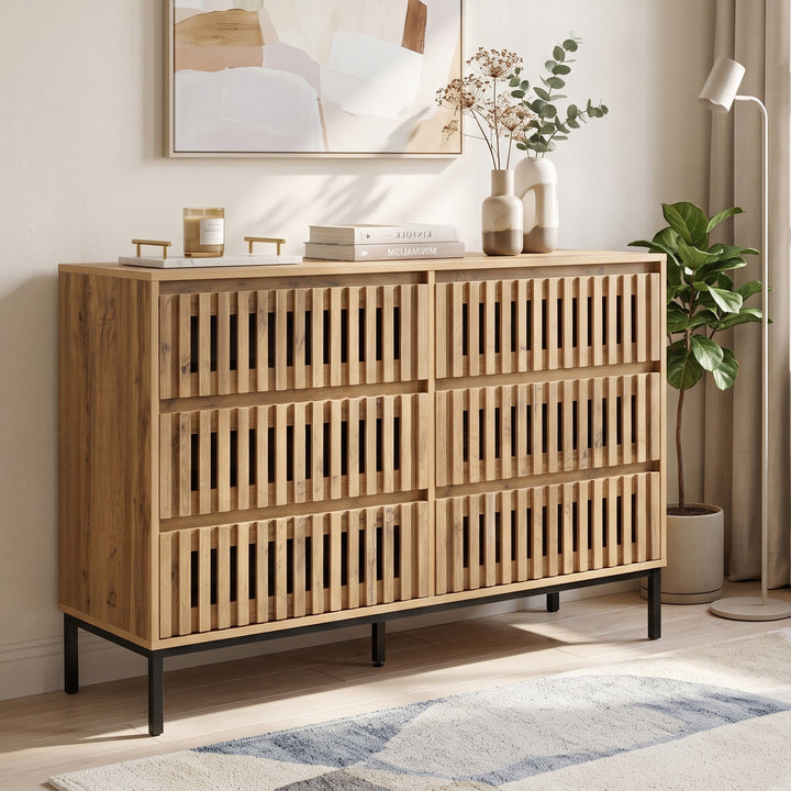 6-drawer wooden sideboard dresser with slatted design 120x40x81cm QUADTABLE