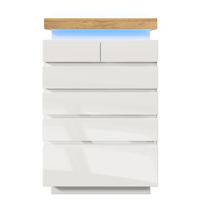 White high-gloss sideboard 2 doors 3 drawers with LED light 115x73x39cm QARKRUIN UK