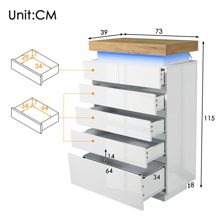 White high-gloss sideboard 2 doors 3 drawers with LED light 115x73x39cm QARKRUIN UK