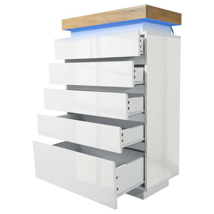 White high-gloss sideboard 2 doors 3 drawers with LED light 115x73x39cm QARKRUIN UK