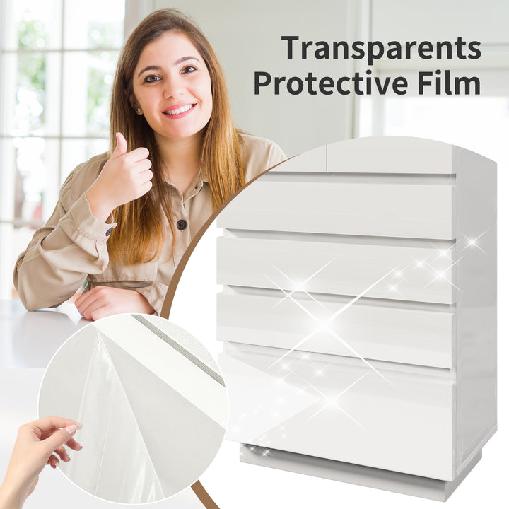 White high-gloss sideboard 2 doors 3 drawers with LED light 115x73x39cm QARKRUIN UK