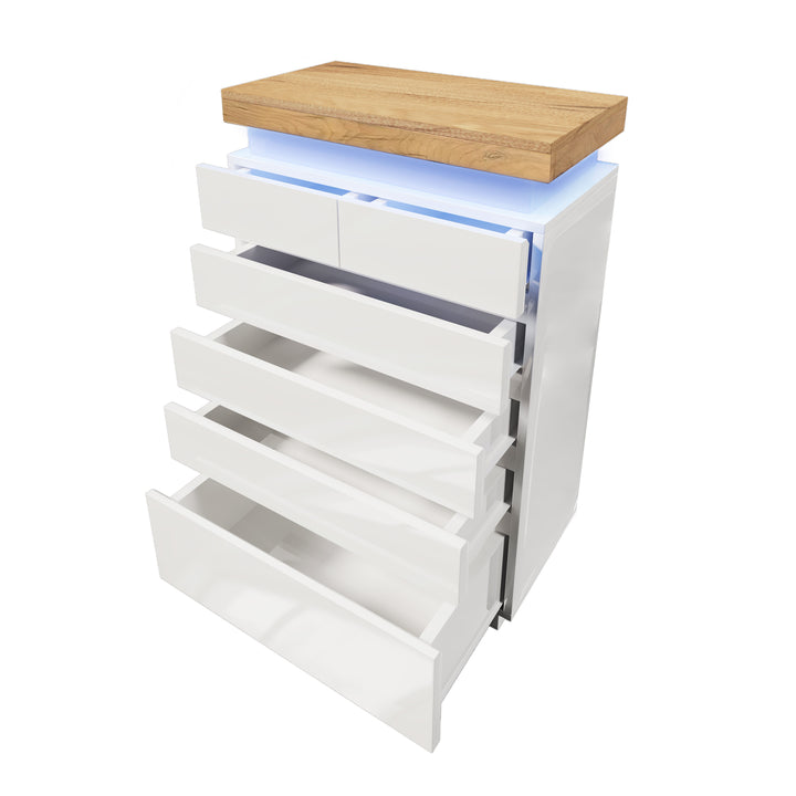 White high-gloss sideboard 2 doors 3 drawers with LED light 115x73x39cm QARKRUIN UK