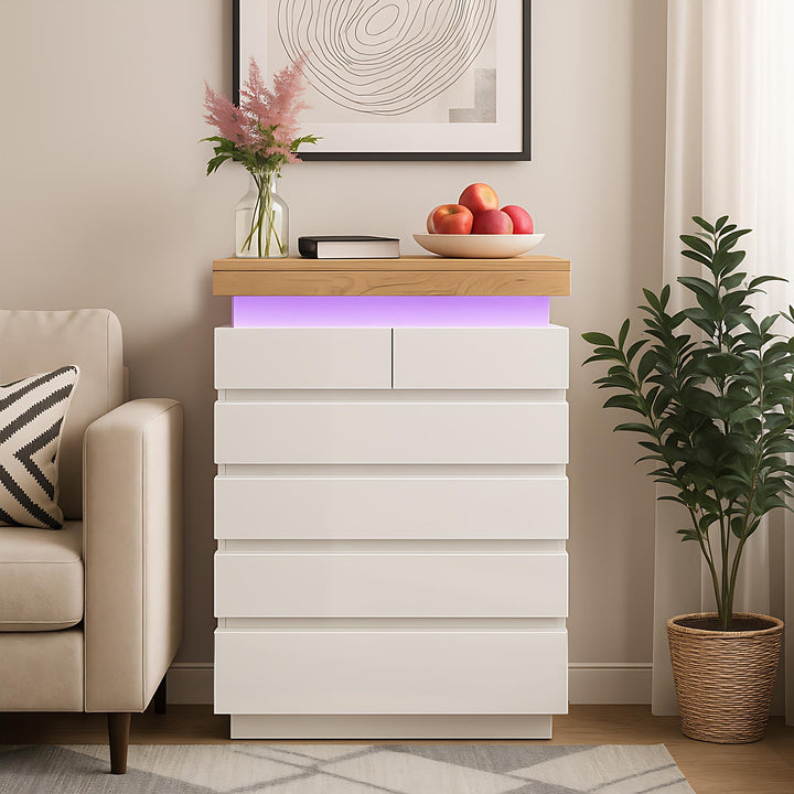 White high-gloss sideboard 2 doors 3 drawers with LED light 115x73x39cm QARKRUIN UK