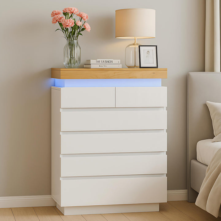 White high-gloss sideboard 2 doors 3 drawers with LED light 115x73x39cm QARKRUIN UK