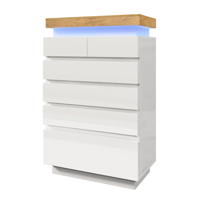 White high-gloss sideboard 2 doors 3 drawers with LED light 115x73x39cm QARKRUIN UK