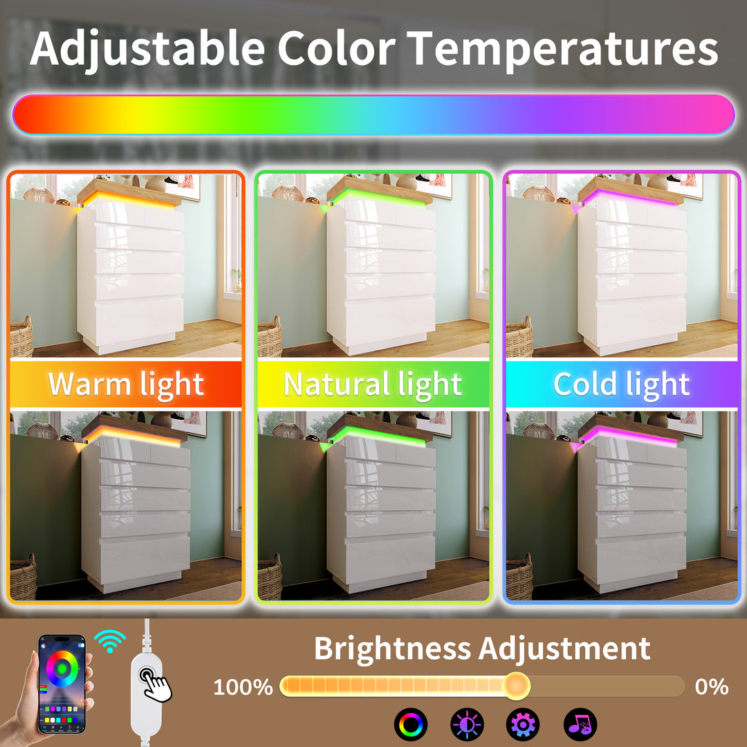 White high-gloss sideboard 2 doors 3 drawers with LED light 115x73x39cm QARKRUIN UK