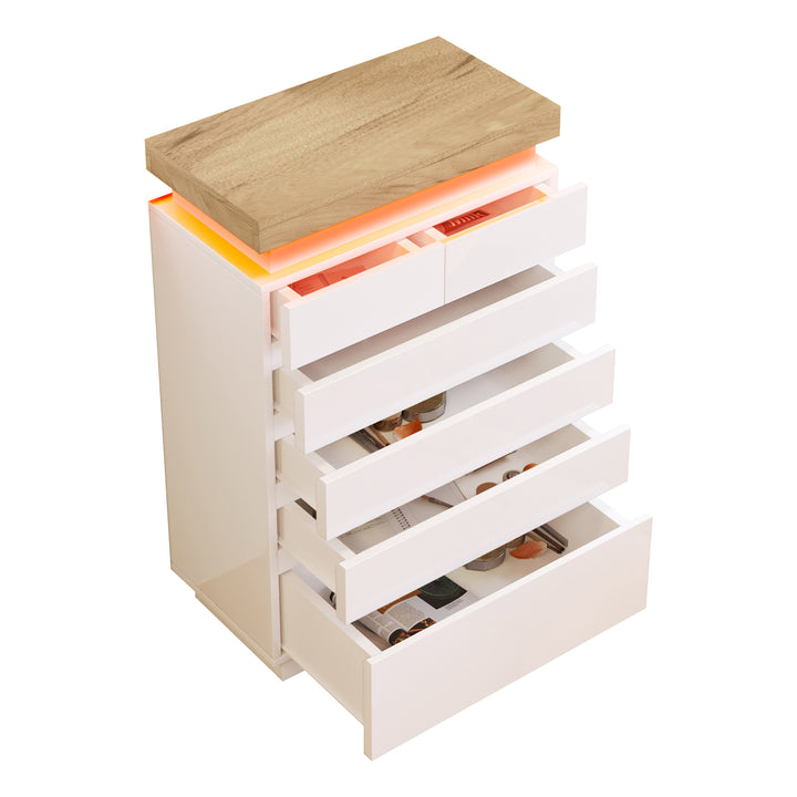 White high-gloss sideboard 2 doors 3 drawers with LED light 115x73x39cm QARKRUIN UK