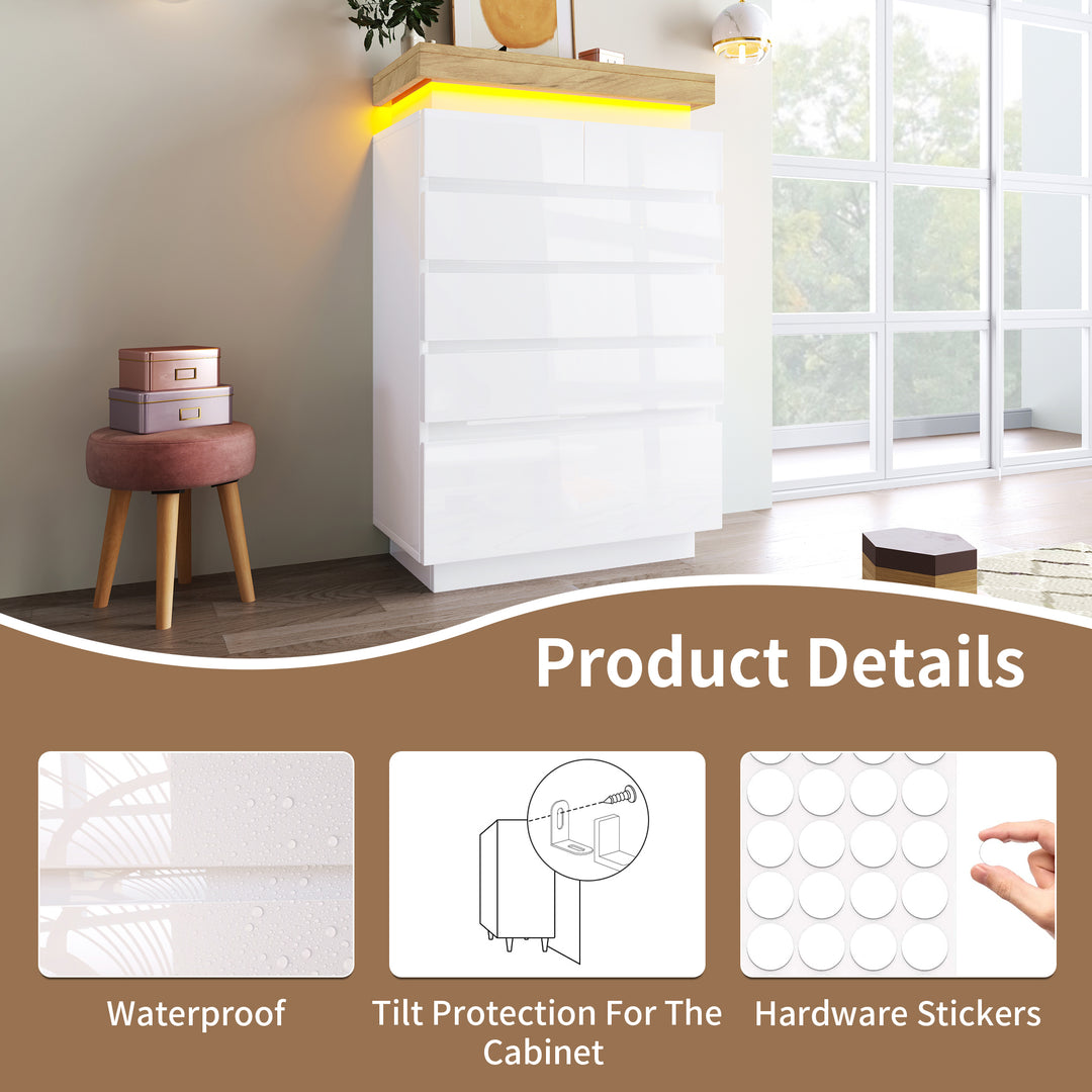 White high-gloss sideboard 2 doors 3 drawers with LED light 115x73x39cm QARKRUIN UK