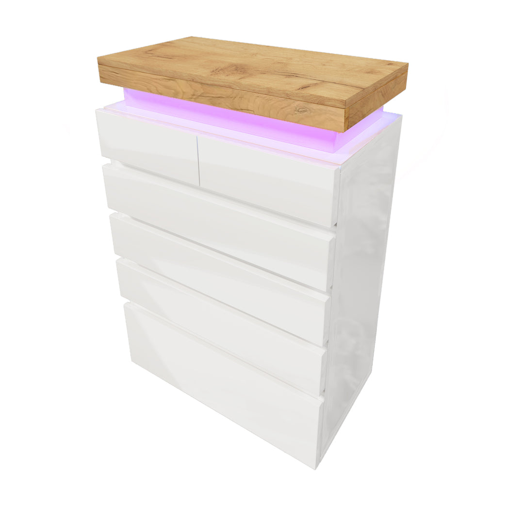 White high-gloss sideboard 2 doors 3 drawers with LED light 115x73x39cm QARKRUIN UK