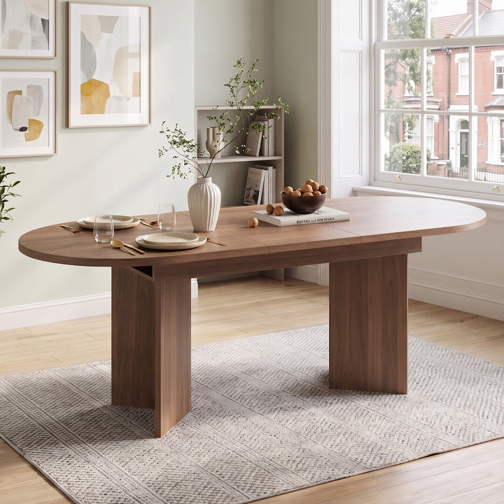 Extendable dining table walnut oval for 4–6,&nbsp;120–160cm RACKBROWN