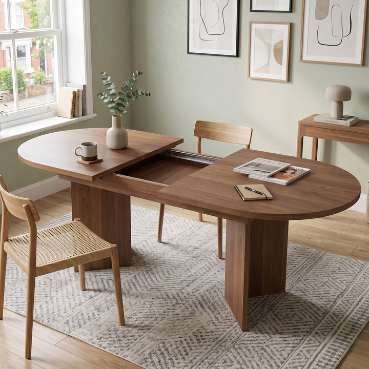 Extendable dining table walnut oval for 4–6,&nbsp;120–160cm RACKBROWN