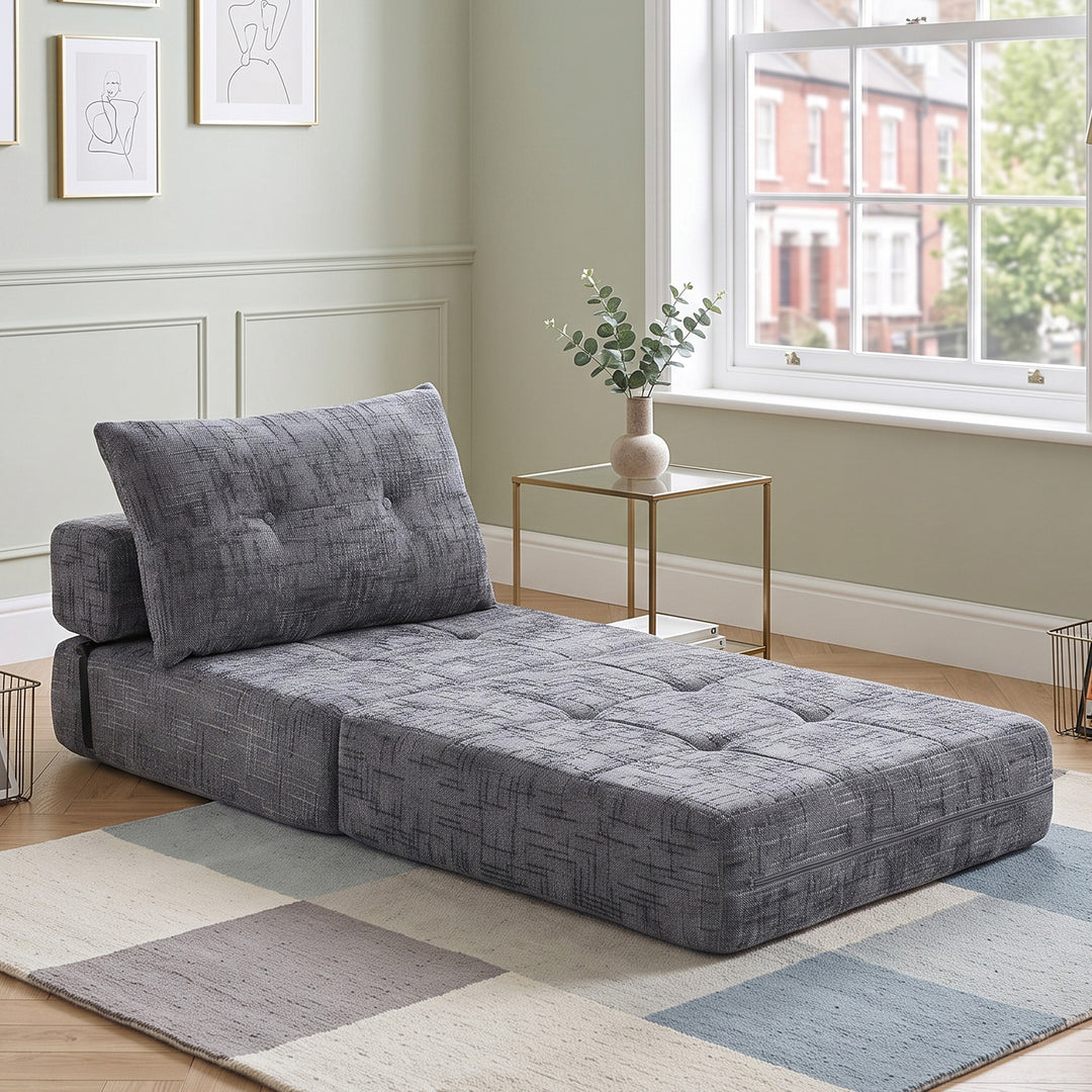 Foldable convertible floor sofa bed 2-in-1, grey RACKPLASTIC