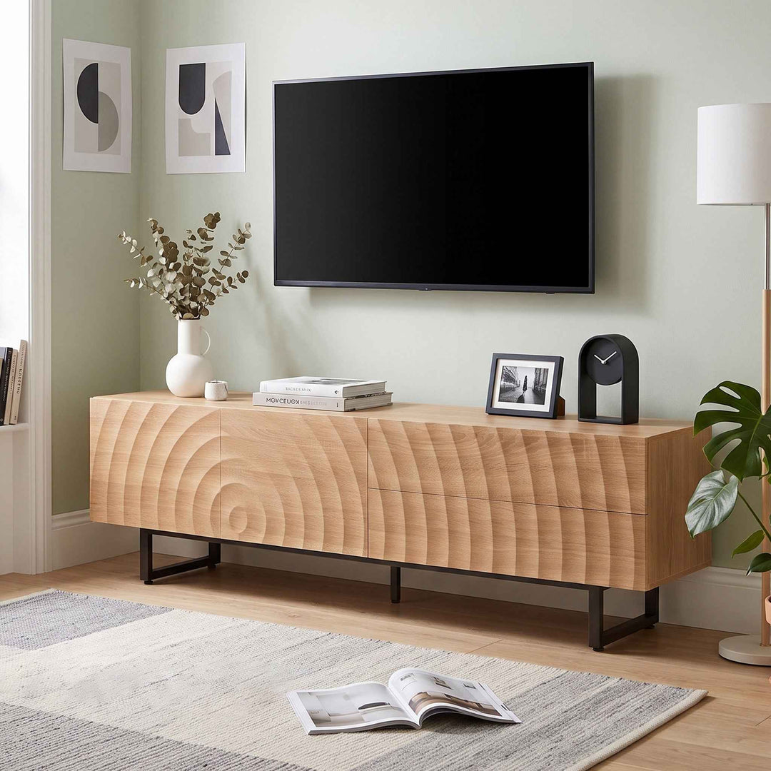 Scandinavian wooden TV stand with wave texture 180cm RACKSTYLE