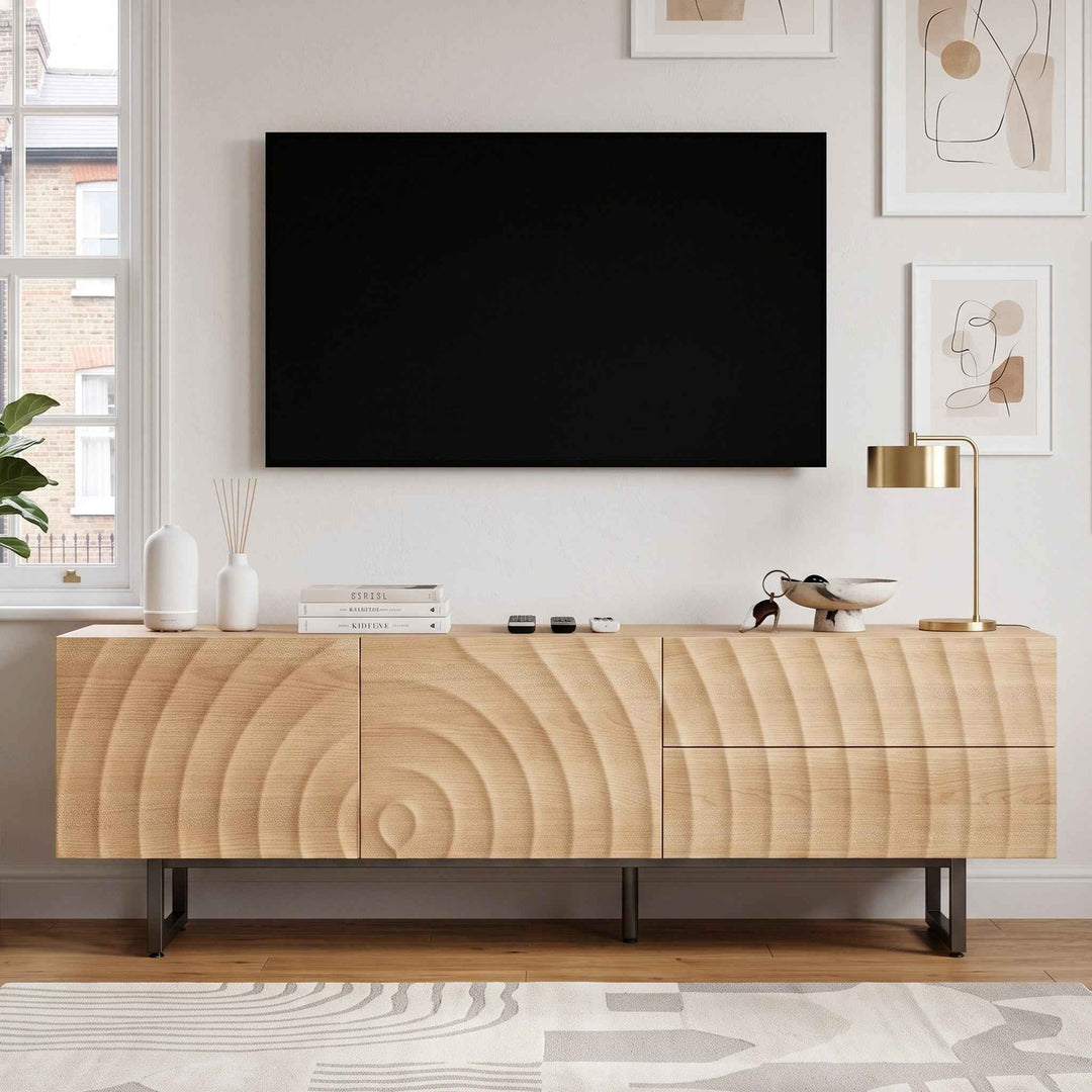 Scandinavian wooden TV stand with wave texture 180cm RACKSTYLE