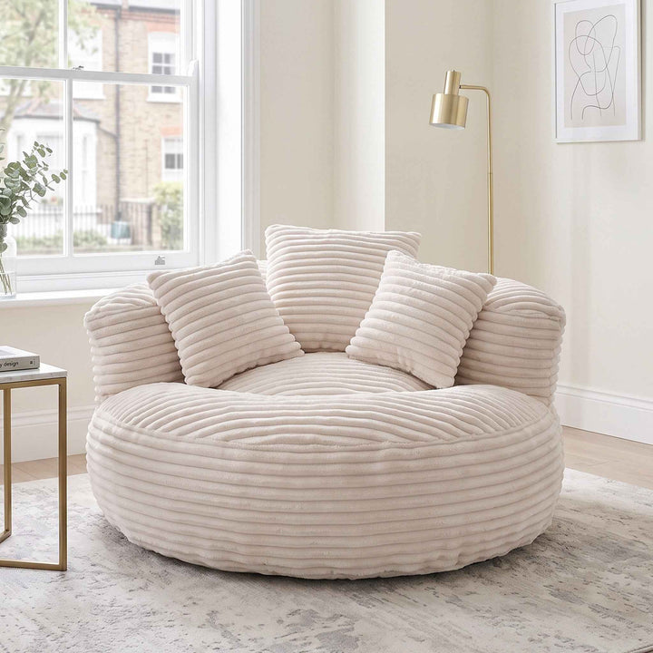 Large bean bag chair with 3 pillows, corduroy armchair, beige RACKZONE