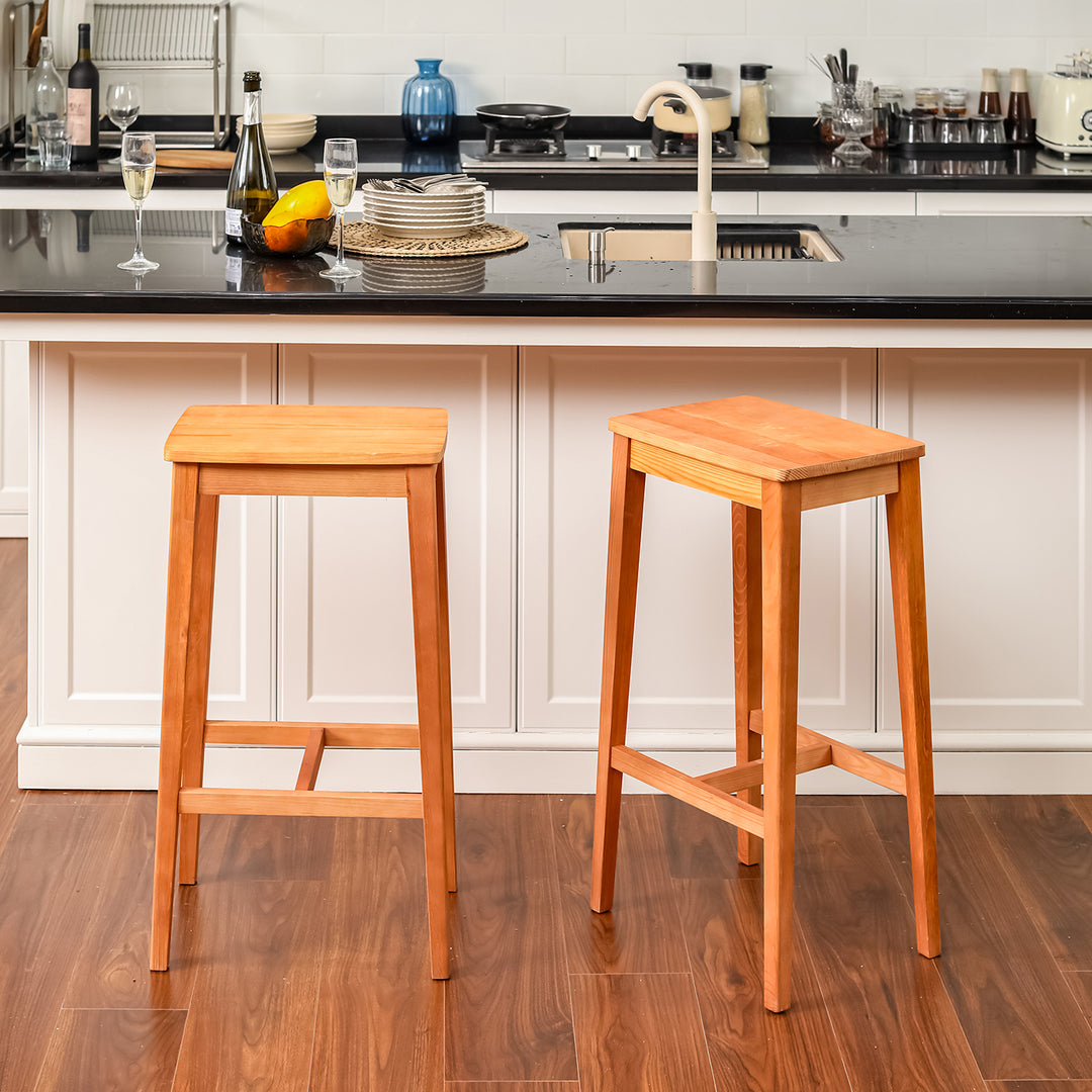 Set of 2 pine wood barstools bar chairs RORIC TALL WALNUT