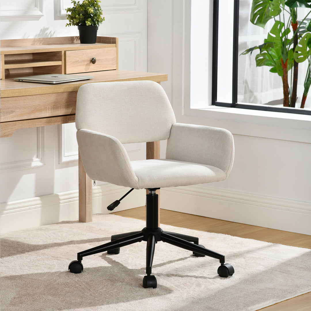 Scandinavian office chair in beige fabric, swivel, adjustable height and 5 castors ROSS KD CHENILLE BEIGE BLACK