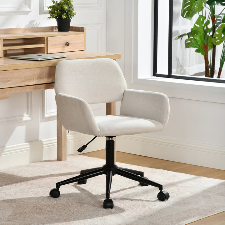 Scandinavian office chair in beige fabric, swivel, adjustable height and 5 castors ROSS KD CHENILLE BEIGE BLACK