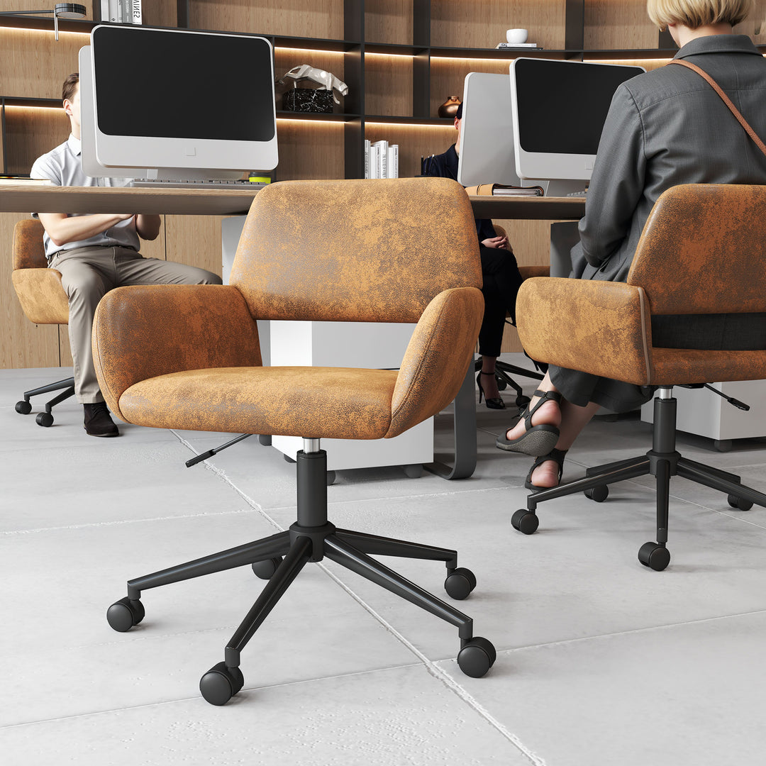 Vintage office chair in suede fabric swivel adjustable height and 5 casters ROSS SUEDE BROWN BLACK