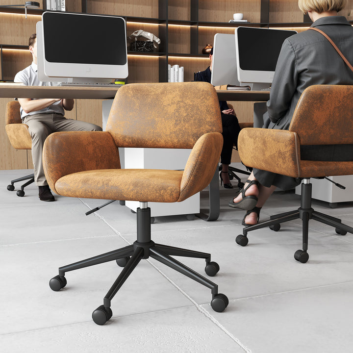 Vintage office chair in suede fabric swivel adjustable height and 5 casters ROSS SUEDE BROWN BLACK