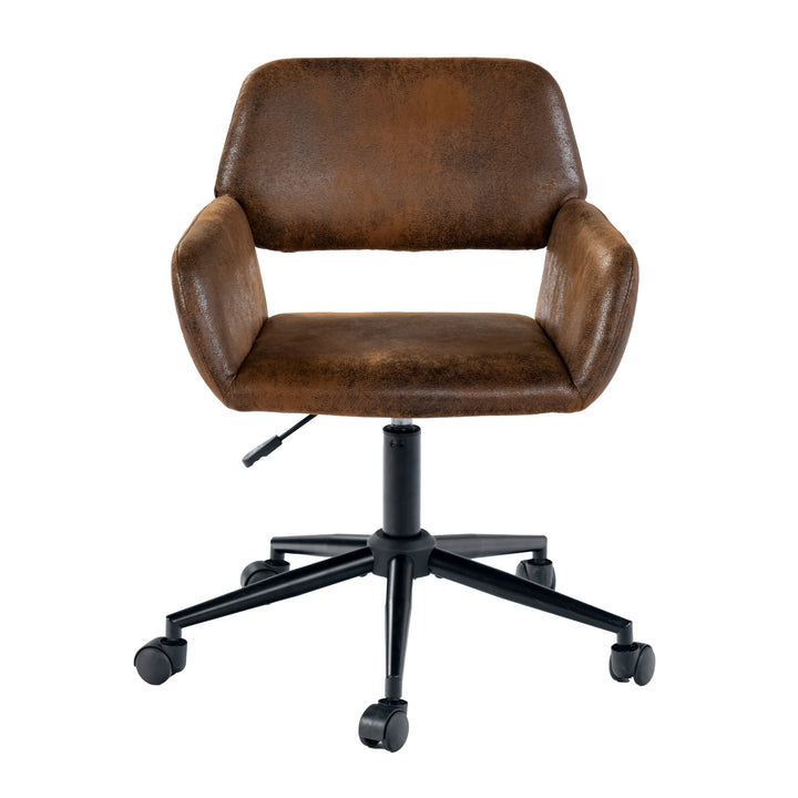 Vintage office chair in suede fabric swivel adjustable height and 5 casters ROSS SUEDE BROWN BLACK