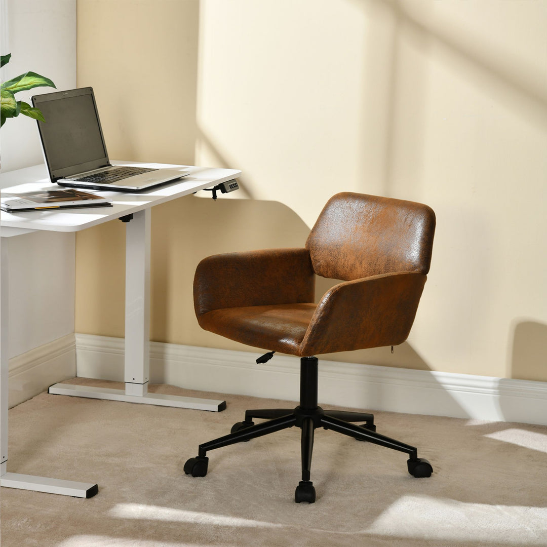 Vintage office chair in suede fabric swivel adjustable height and 5 casters ROSS SUEDE BROWN BLACK