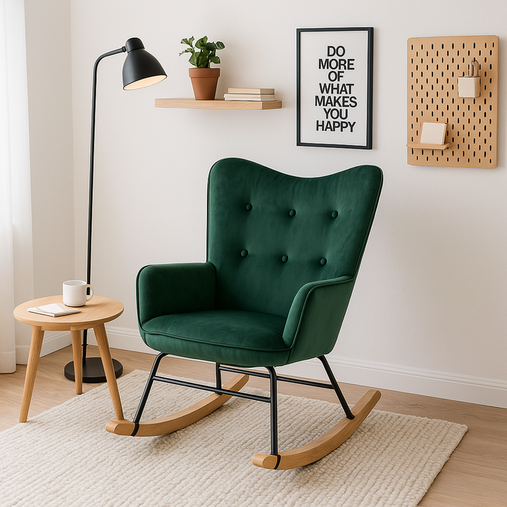 Scandinavian green velvet rocking chair EPPING SMALL VELVET GREEN