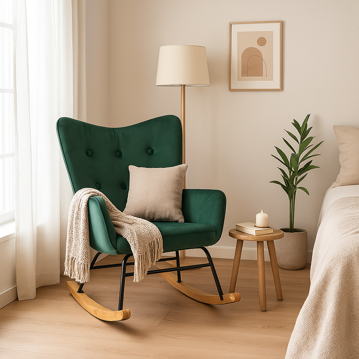Scandinavian green velvet rocking chair EPPING SMALL VELVET GREEN