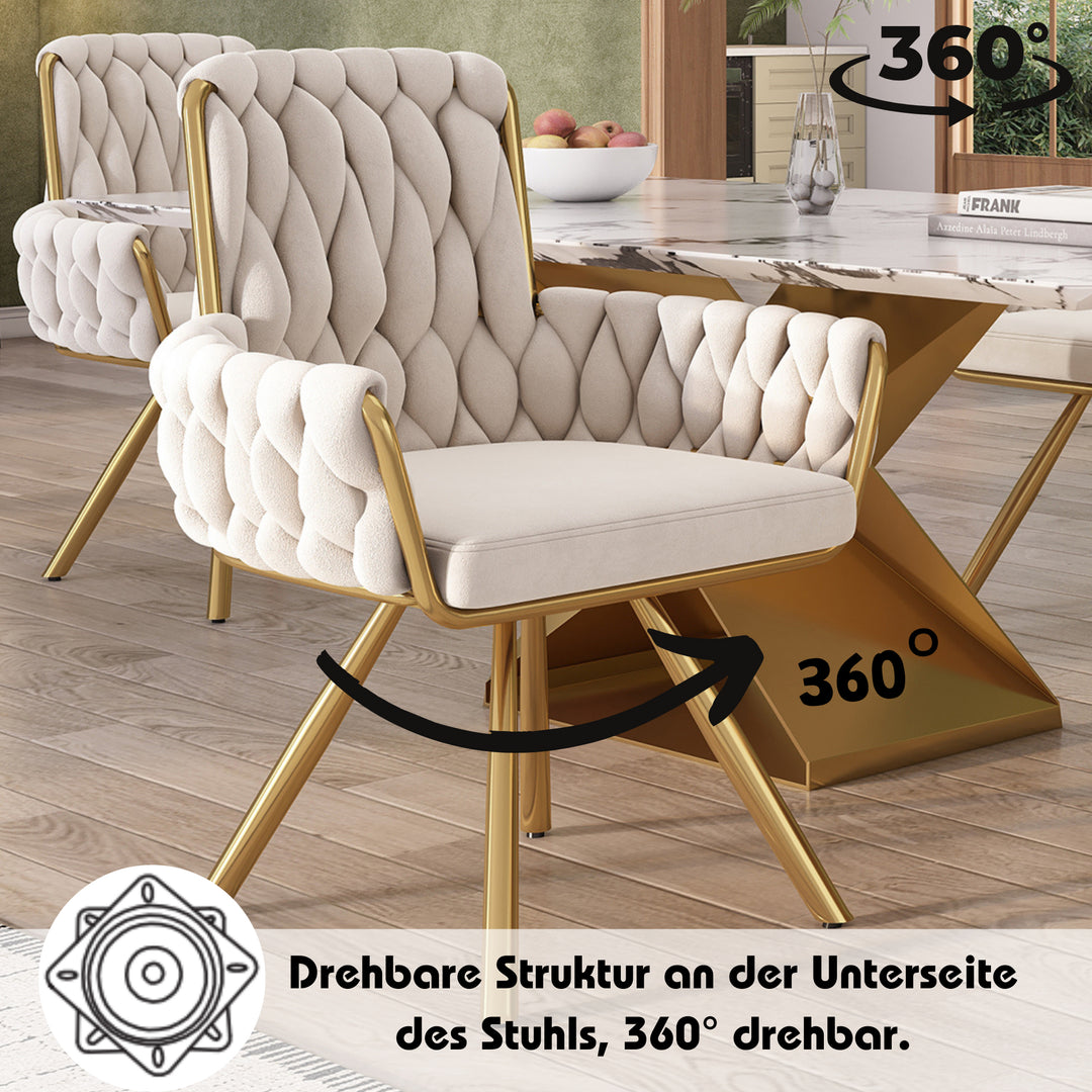 Set of 2 beige velvet swivel dining chair with armrest RES BEIGE UK