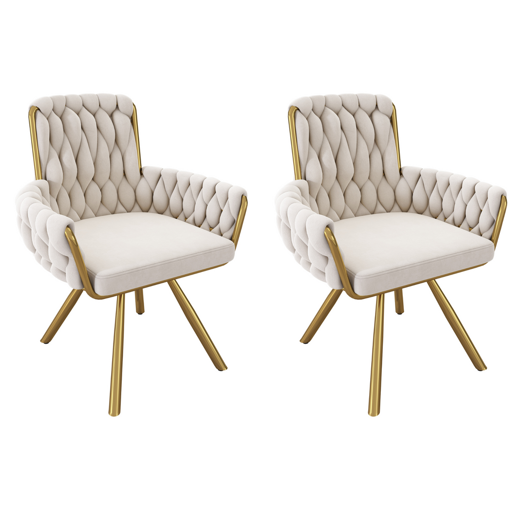 Set of 2 beige velvet swivel dining chair with armrest RES BEIGE UK