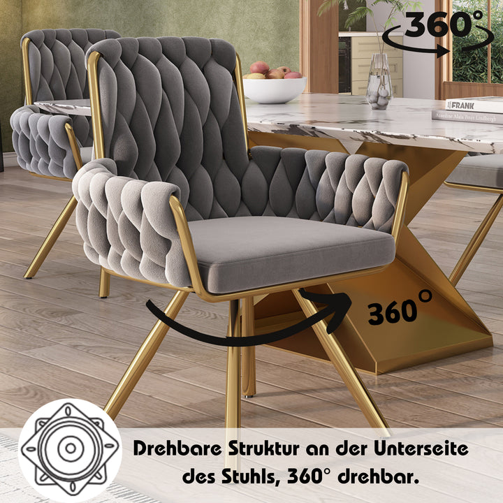 Set of 2 grey velvet swivel dining chair with armrest RES GREY UK