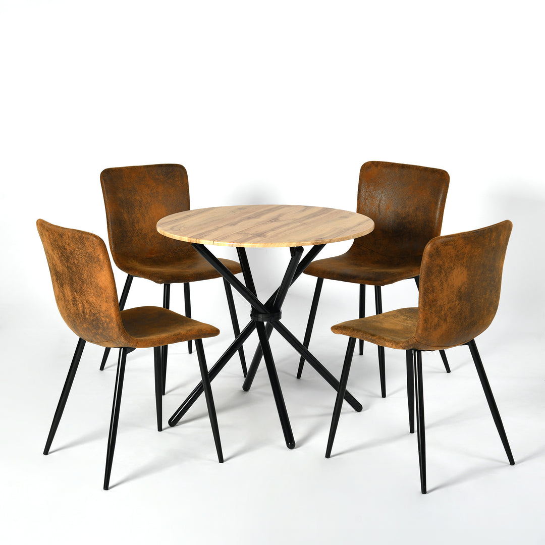 Modern round dining table set with 4 chairs SCARGILL SUEDE BLACK LEG 4PCS QY + FONTANA KD 80CM DARK