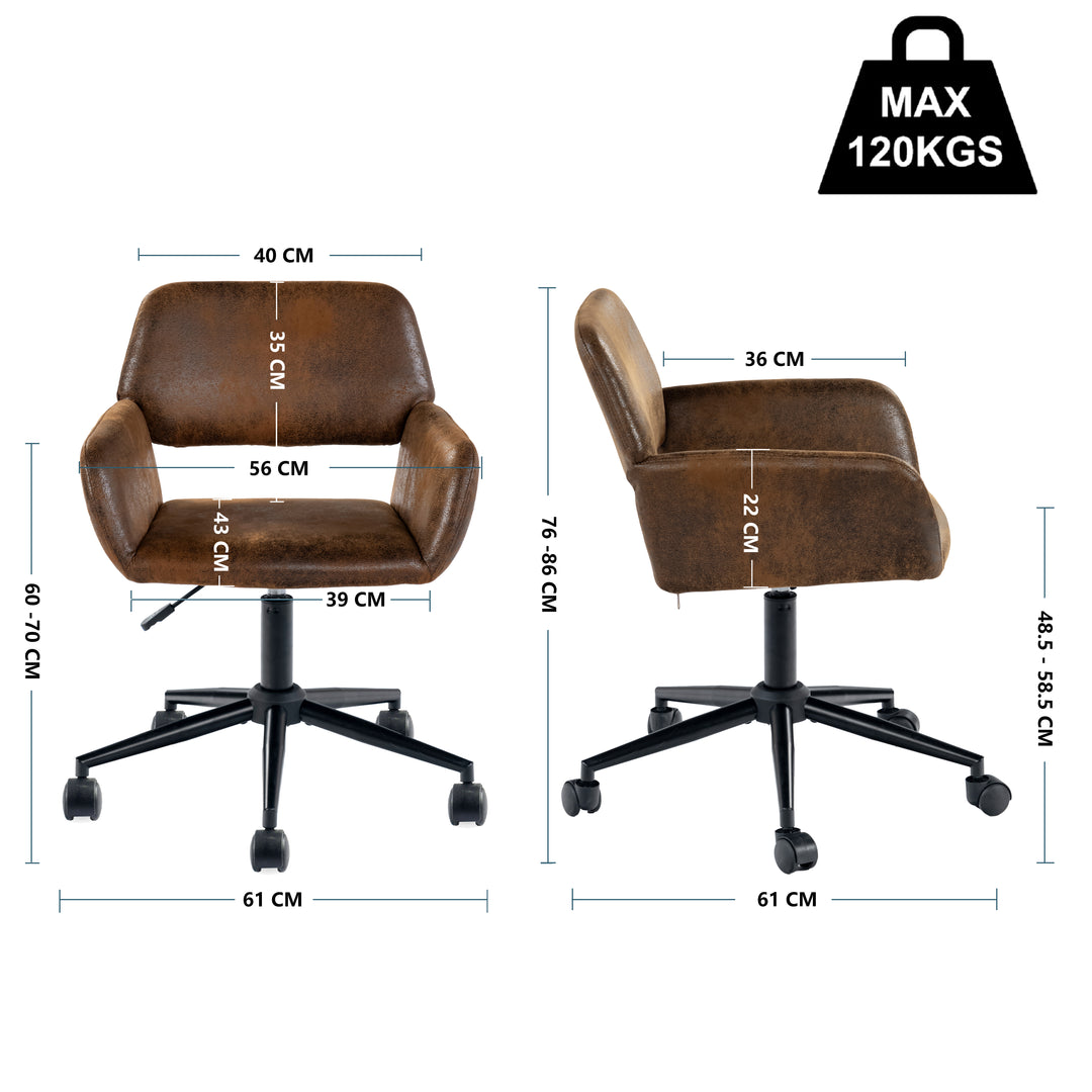 Vintage office chair in suede fabric swivel adjustable height and 5 casters ROSS SUEDE BROWN BLACK