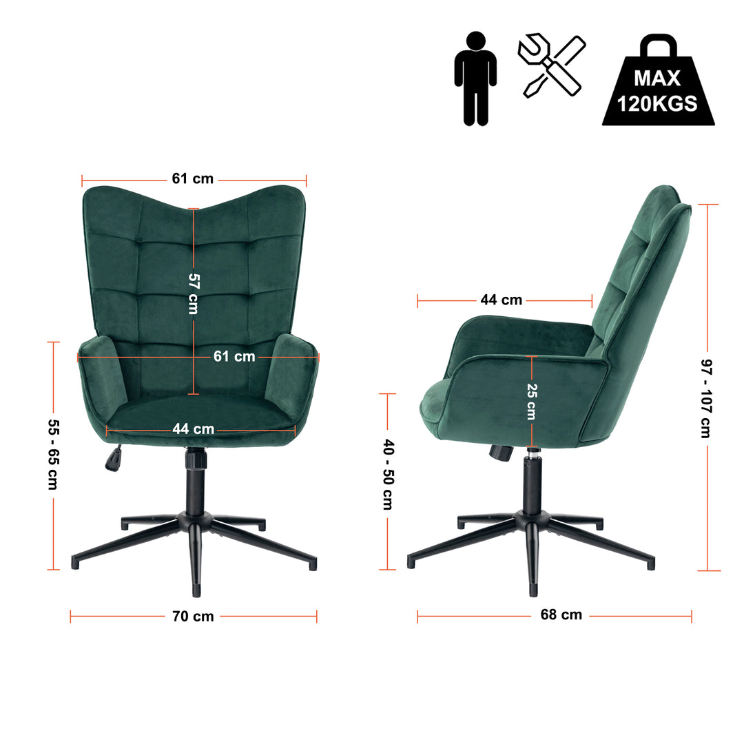 Scandinavian office chair with green velvet adjustable height backrest IRIS SMALL VELVET GREEN